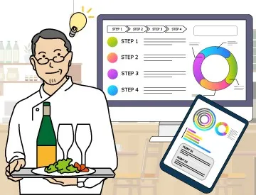 ベテラン店主が課題を乗り越えて目標達成に近づく様子です。